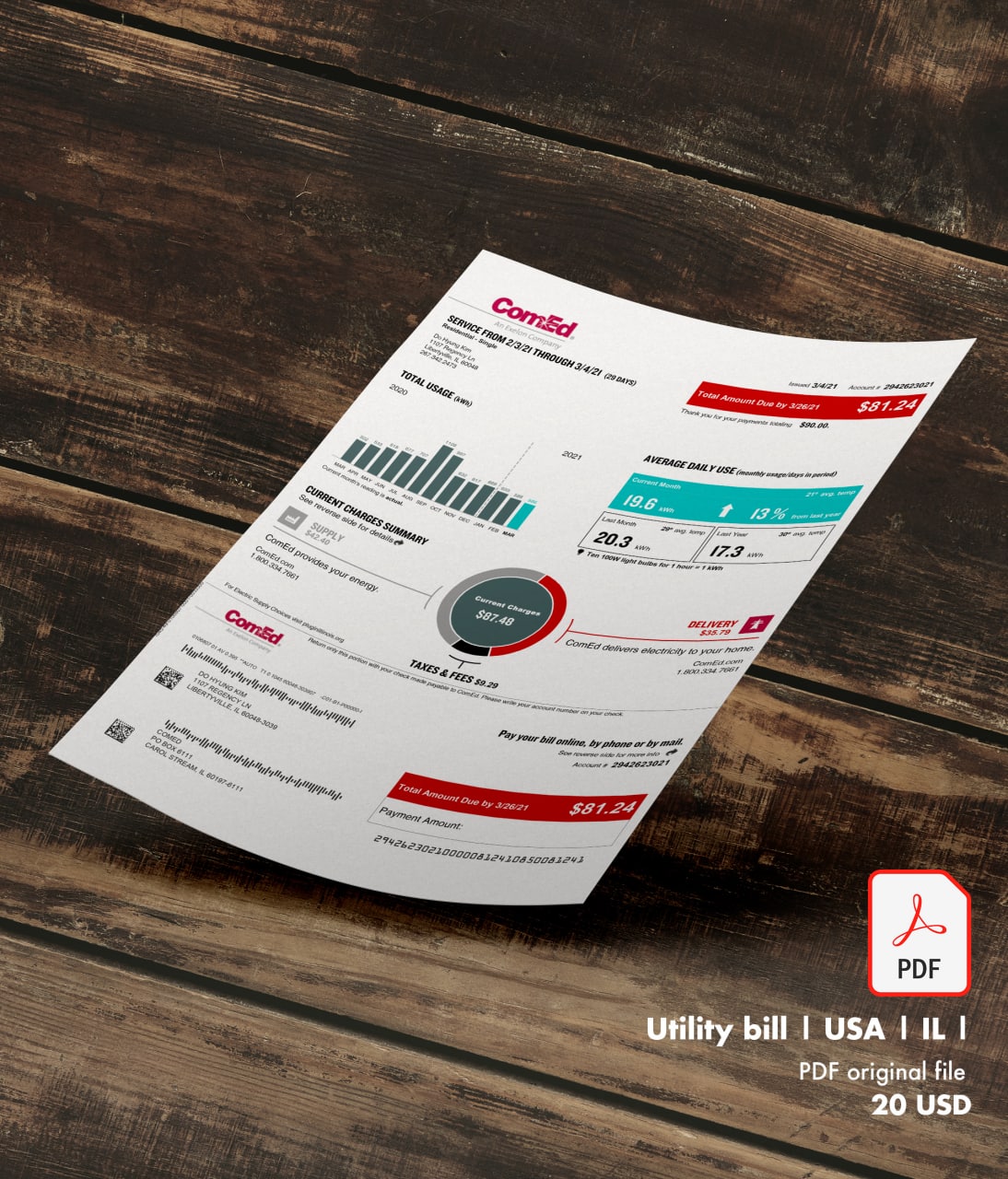 Utility bill | Comed | USA | IL-0