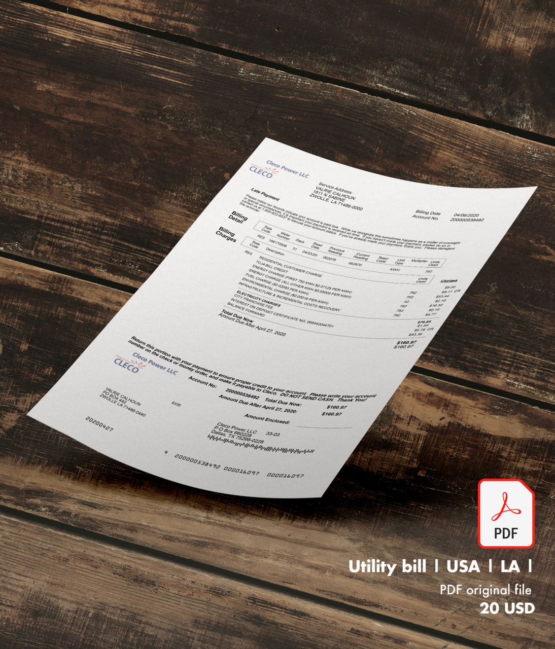 Utility bill | CLECO Power | USA | LA-0
