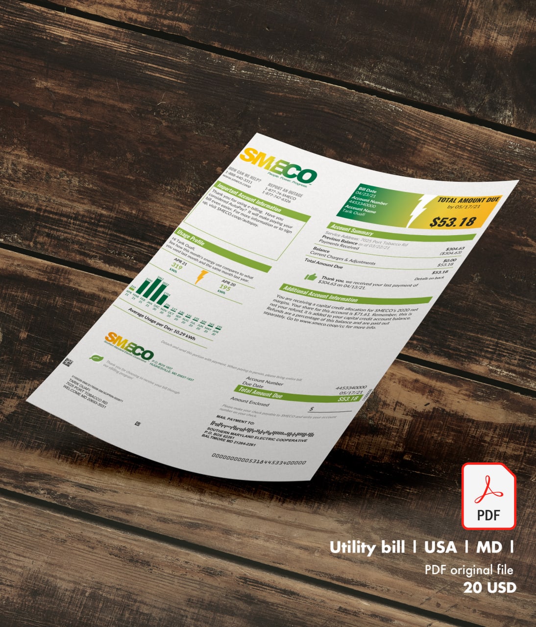 Utility bill | SMECO | USA | MD-0