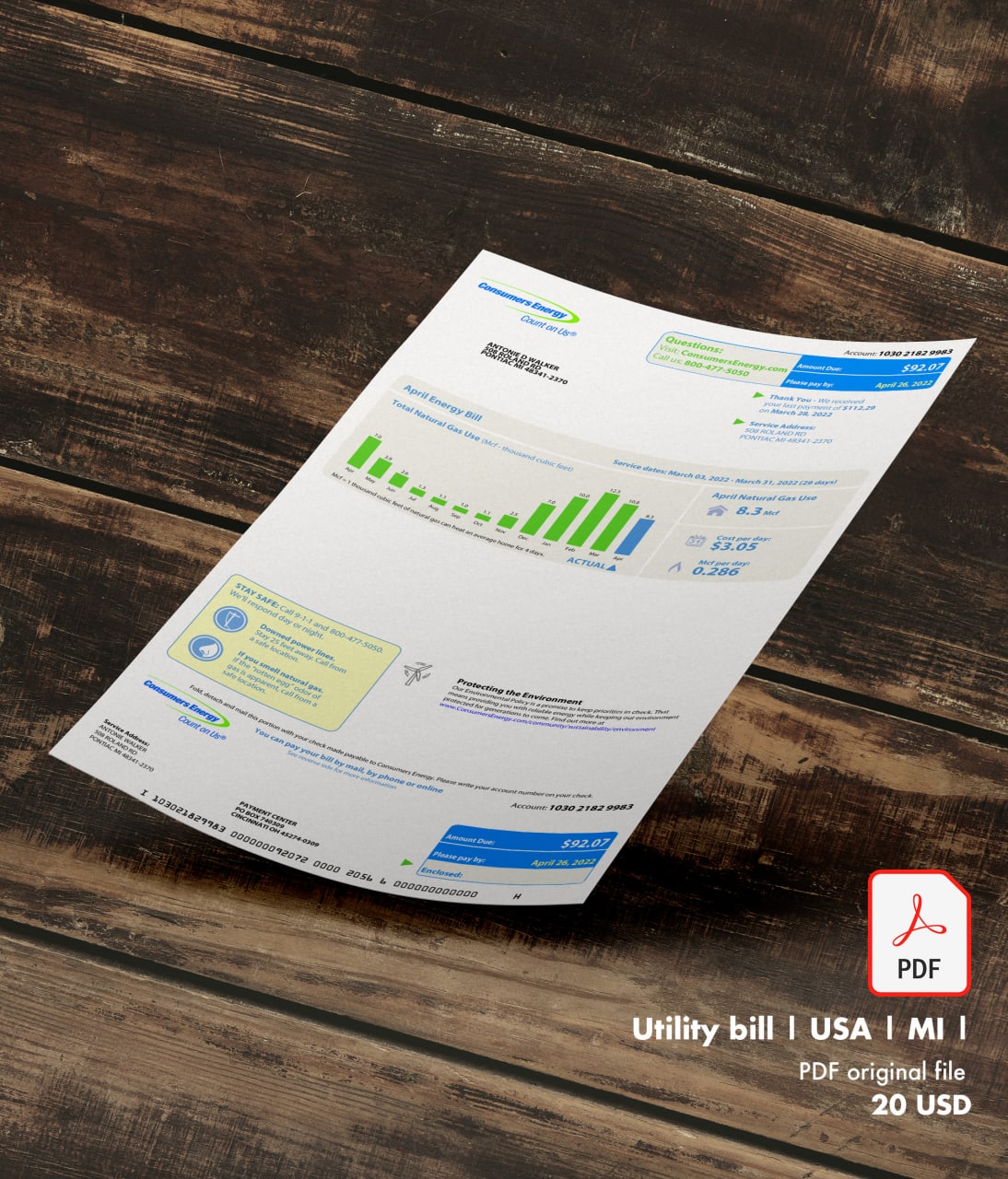 Utility bill | Consumers Energy | USA | MI-0
