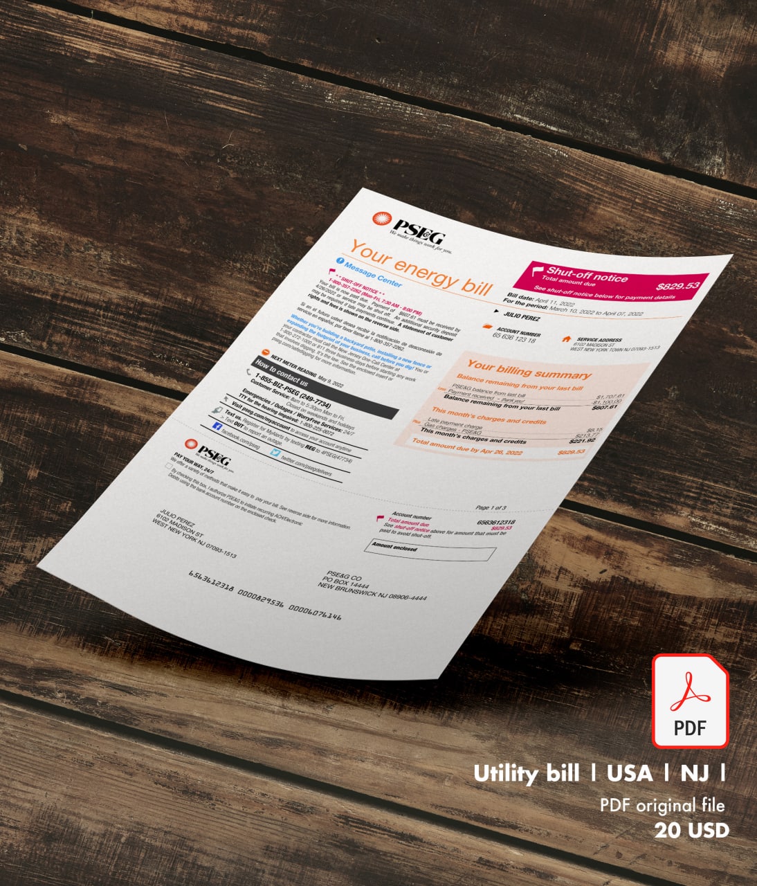 Utility bill | PSEG | USA | NJ-0
