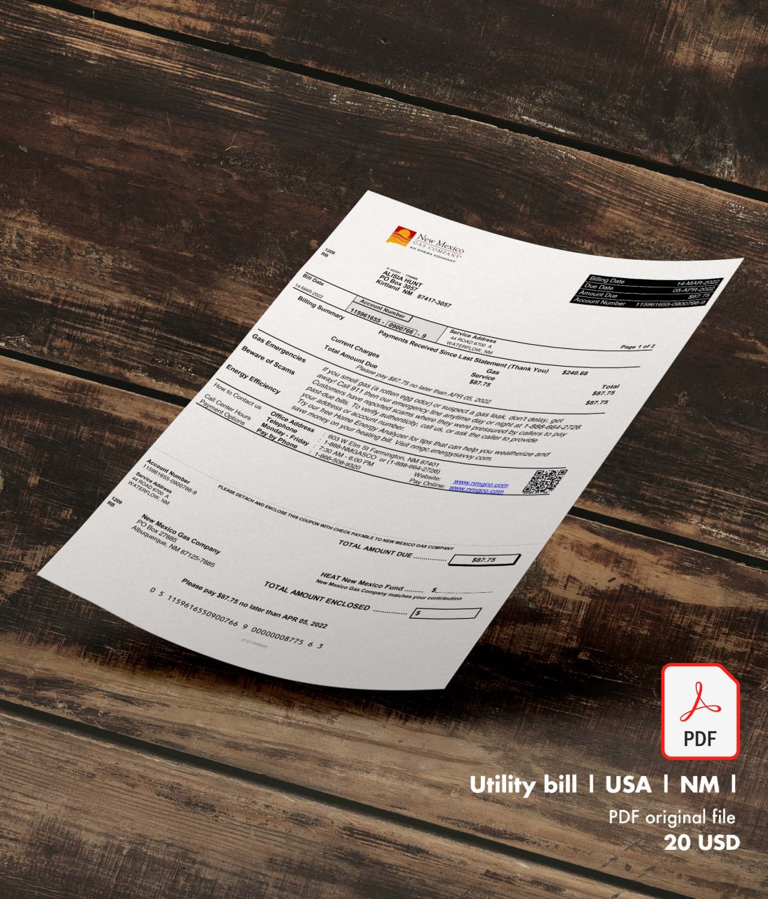 Utility bill | NM Gas | USA | NM-0