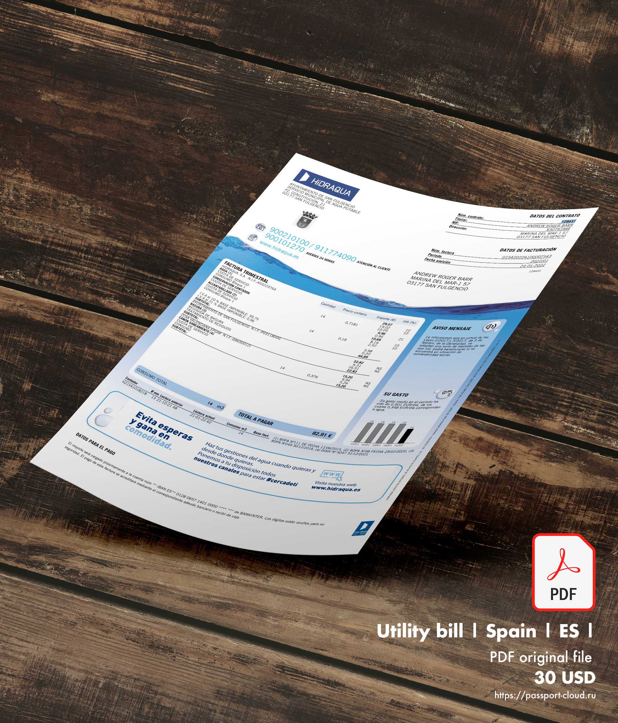 Utility bill | HidrAqua | Spain | ES-0