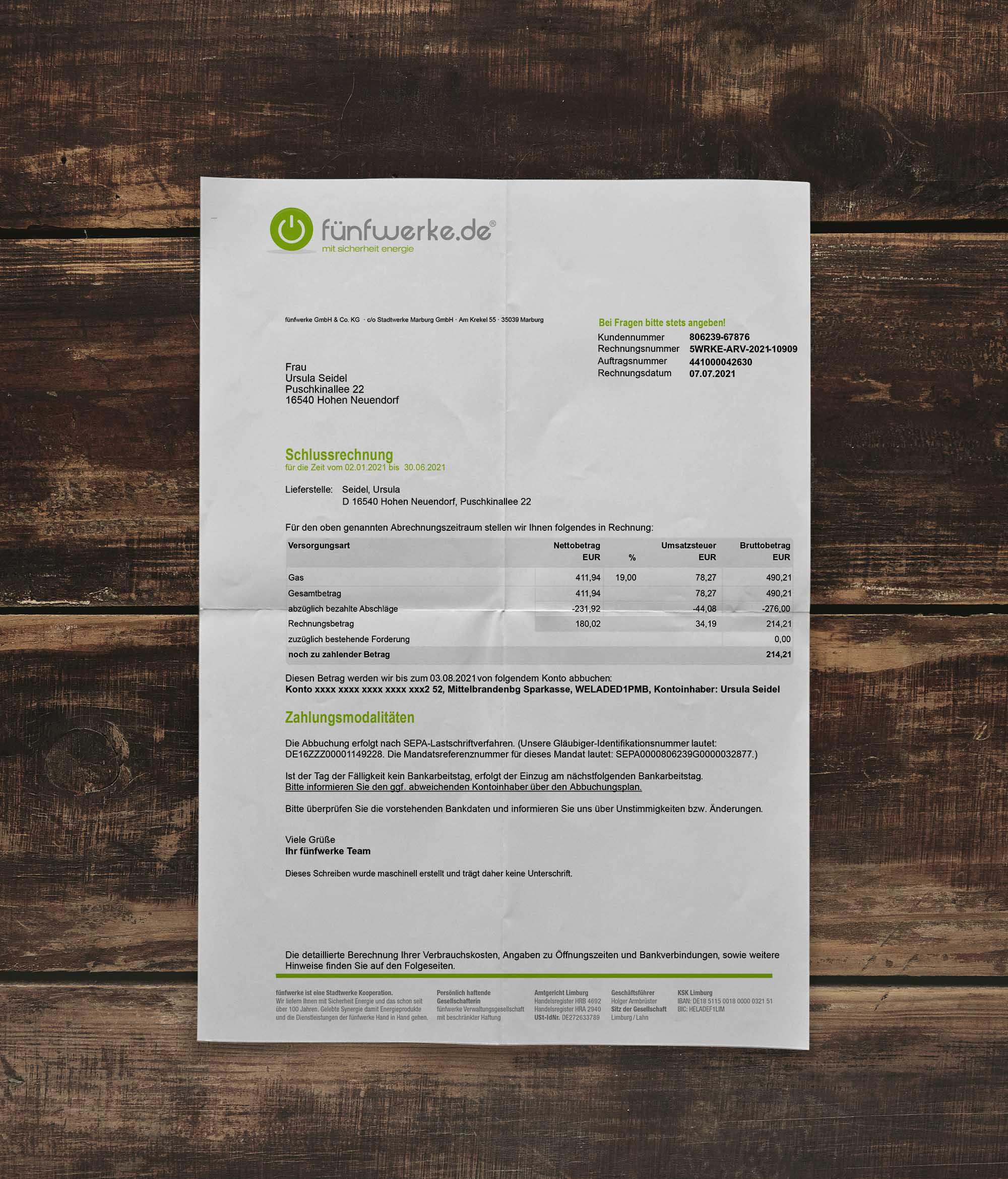 Utility bill | Fuenfwerke | Germany | DE-1